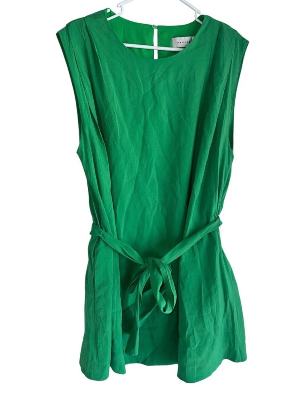 Nordstrom Endless Rose Pintuck Shoulder Belted Mini Dress Sz L Kelly Green